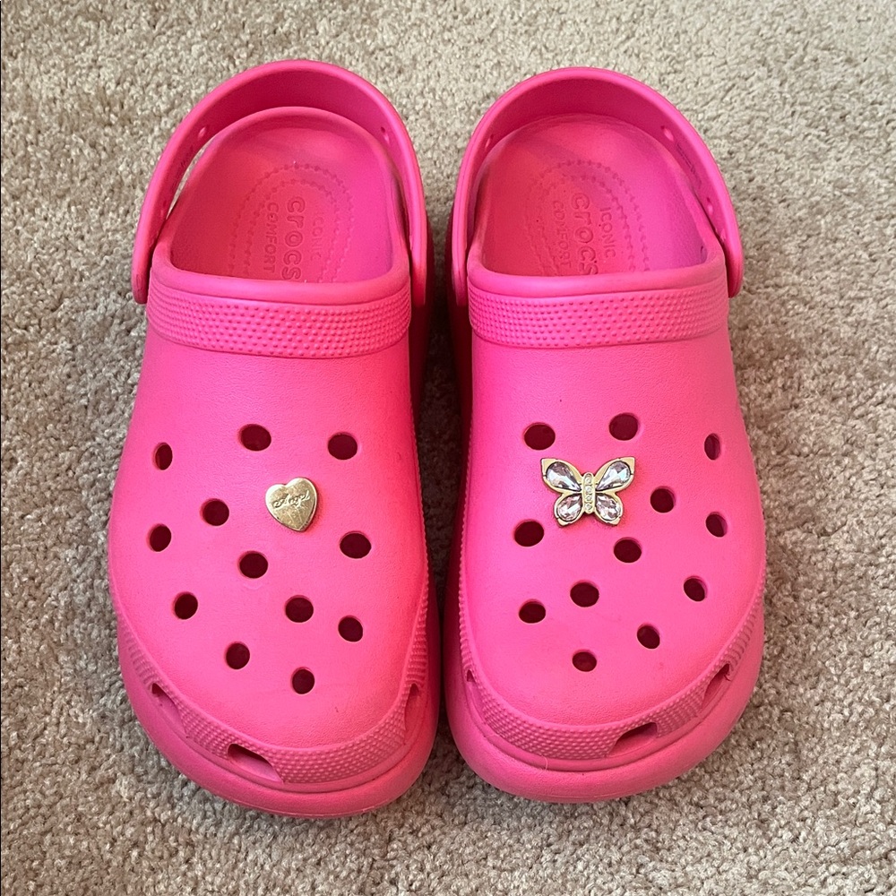 CROCS Pink Classic Clog Mules with Charms